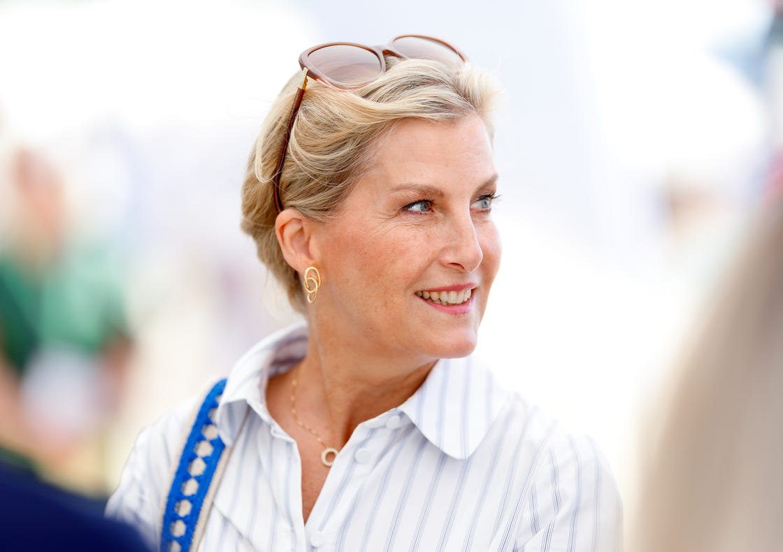 hitchin, united kingdom july 03: (embargoed for publication in uk newspapers until 24 hours after create date and time) sophie, duchess of edinburgh, in her role as patron of the association of show and agricultural organisations, visits the groundswell regenerative agriculture festival at lannock farm, weston on july 3, 2025 in hitchin, england. (photo by max mumby/indigo/getty images)