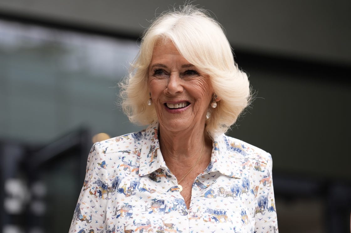 london, england july 9: queen camilla arrives at the all england lawn tennis and croquet club on day ten of the 2025 wimbledon championships on july 9, 2025 in london, england. (photo by jordan pettitt wpa pool/getty images)