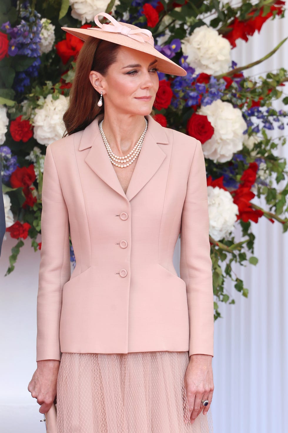 windsor, england july 08: catherine, princess of wales awaits the arrival of president emmanuel macron and mrs brigitte macron on july 08, 2025 in windsor, england. president emmanuel macron and mrs brigitte macron visit the uk in the first visit state visit made by france in 17 years. they are staying at windsor castle, hosted by king charles iii and queen camilla, and a banquet will be held there in their honour. the macrons will visit imperial college, and the president will address parliament during his stay. (photo by chris jackson/getty images)