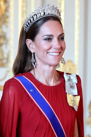 windsor, england july 08: catherine, princess of wales attends the state banquet at windsor castle on july 08, 2025 in windsor, england. president emmanuel macron and mrs brigitte macron visit the uk in the first visit state visit made by france in 17 years. they are staying at windsor castle, hosted by king charles iii and queen camilla, and a banquet will be held there in their honour. the macrons will visit imperial college, and the president will address parliament during his stay. (photo by chris jackson/getty images)