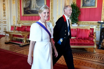 windsor, england july 08: sophie, duchess of edinburgh and prince edward, duke of edinburgh attend the state banquet at windsor castle on july 08, 2025 in windsor, england. president emmanuel macron and mrs brigitte macron visit the uk in the first visit state visit made by france in 17 years. they are staying at windsor castle, hosted by king charles iii and queen camilla, and a banquet will be held there in their honour. the macrons will visit imperial college, and the president will address parliament during his stay. (photo by chris jackson/getty images)