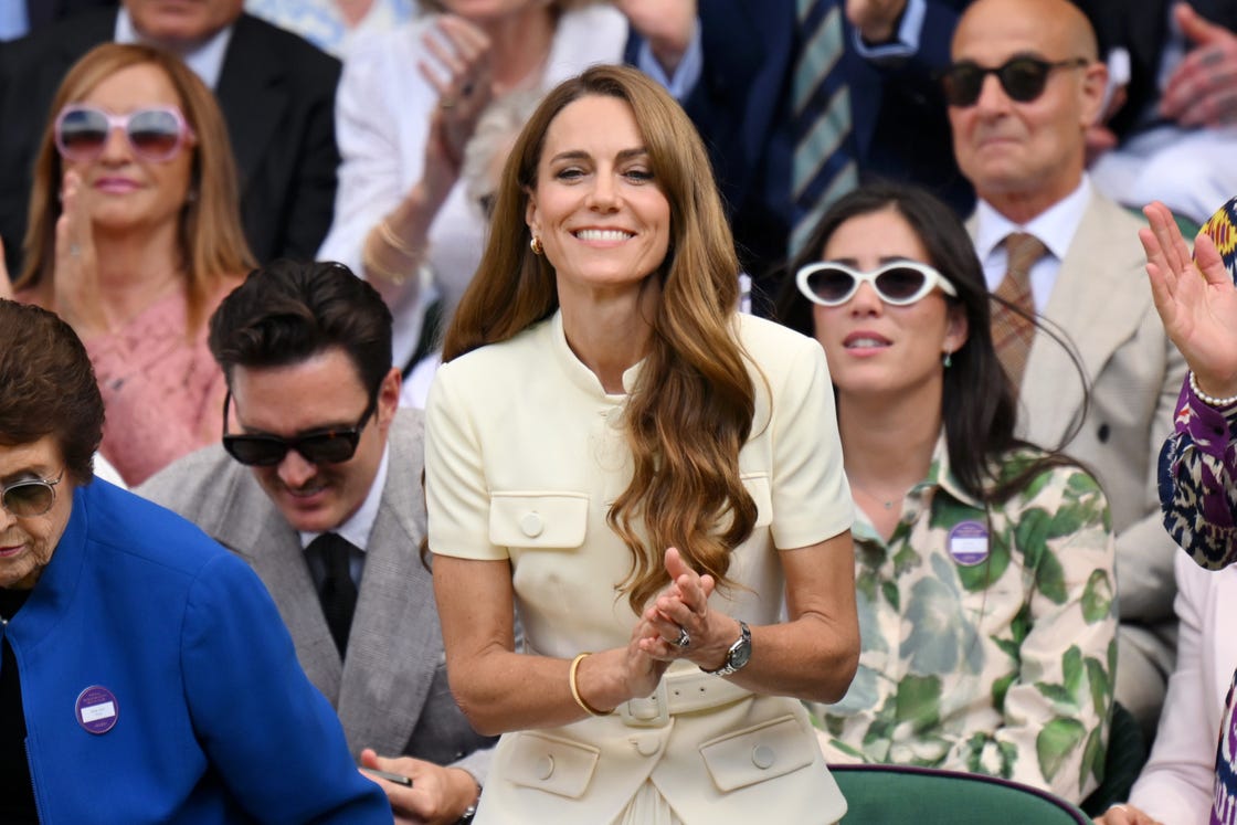 london, england july 12: catherine, princess of wales attends day thirteen of the wimbledon tennis championships at the all england lawn tennis and croquet club at all england lawn tennis and croquet club on july 12, 2025 in london, england. (photo by karwai tang/wireimage)