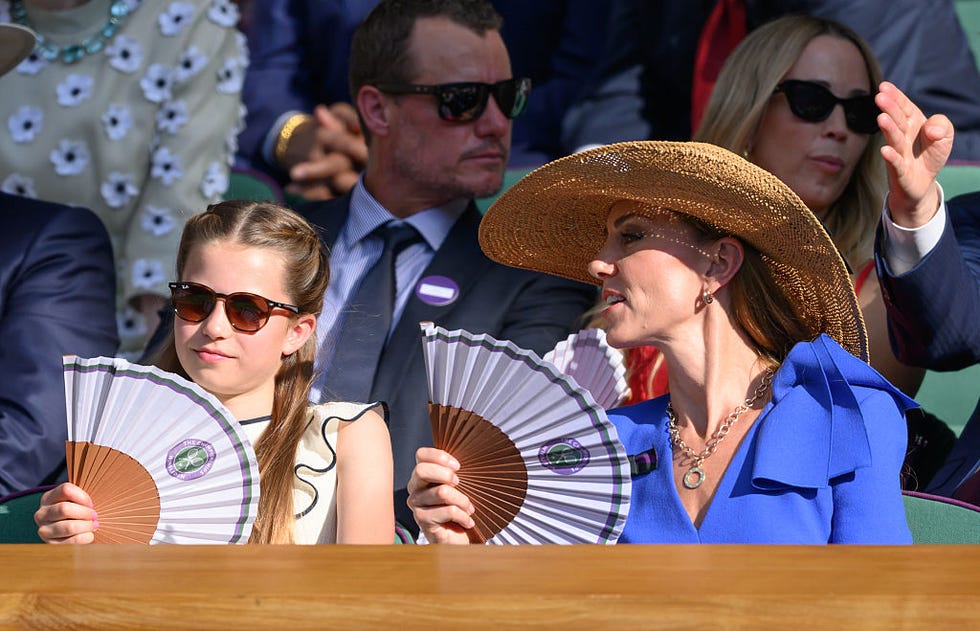 london, england july 13: princess charlotte of wales and catherine, princess of wales attend day fourteen of the wimbledon tennis championships at the all england lawn tennis and croquet club on july 13, 2025 in london, england. (photo by karwai tang/wireimage)