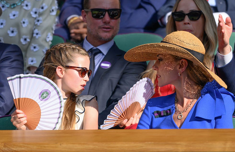 london, england july 13: princess charlotte of wales and catherine, princess of wales attend day fourteen of the wimbledon tennis championships at the all england lawn tennis and croquet club on july 13, 2025 in london, england. (photo by karwai tang/wireimage)