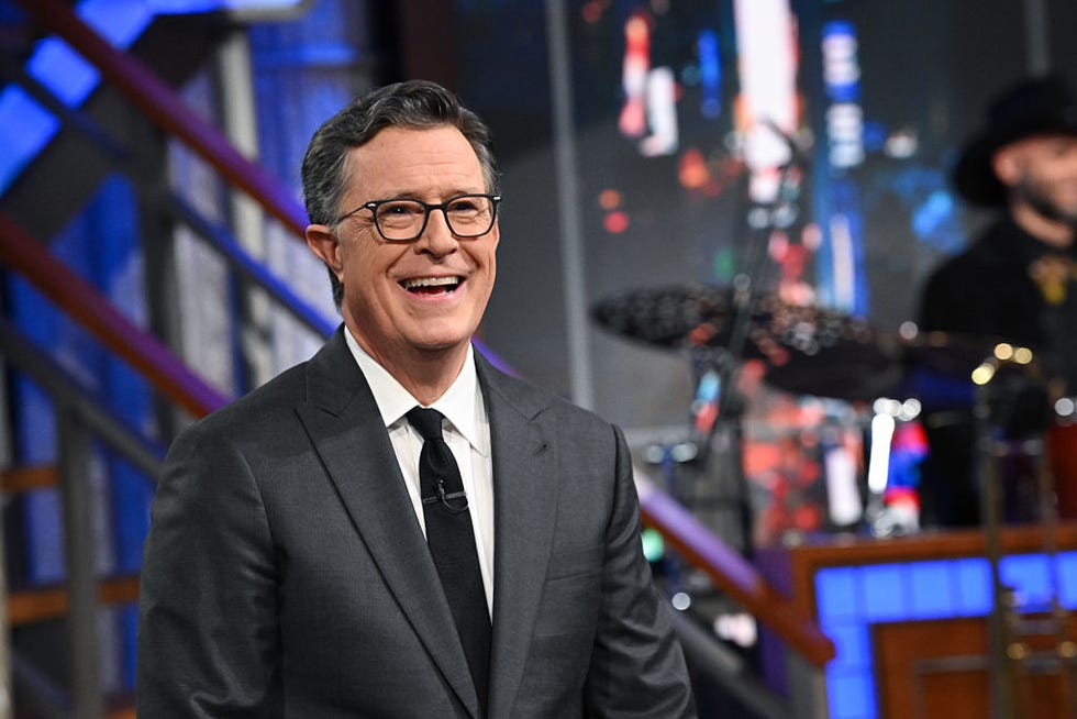 new york city july 21: the late show with stephen colbert during mondays july 21, 2025 show. (photo by scott kowalchyk/cbs via getty images)