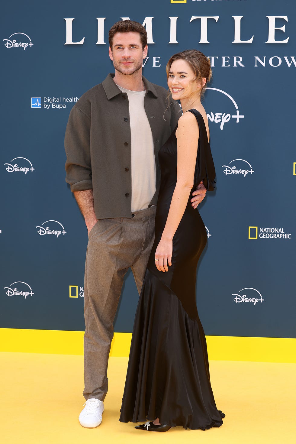 london, england july 17: liam hemsworth and gabriella brooks attend the "limitless: live better now" uk premiere at odeon luxe leicester square on july 17, 2025 in london, england. (photo by neil mockford/filmmagic)