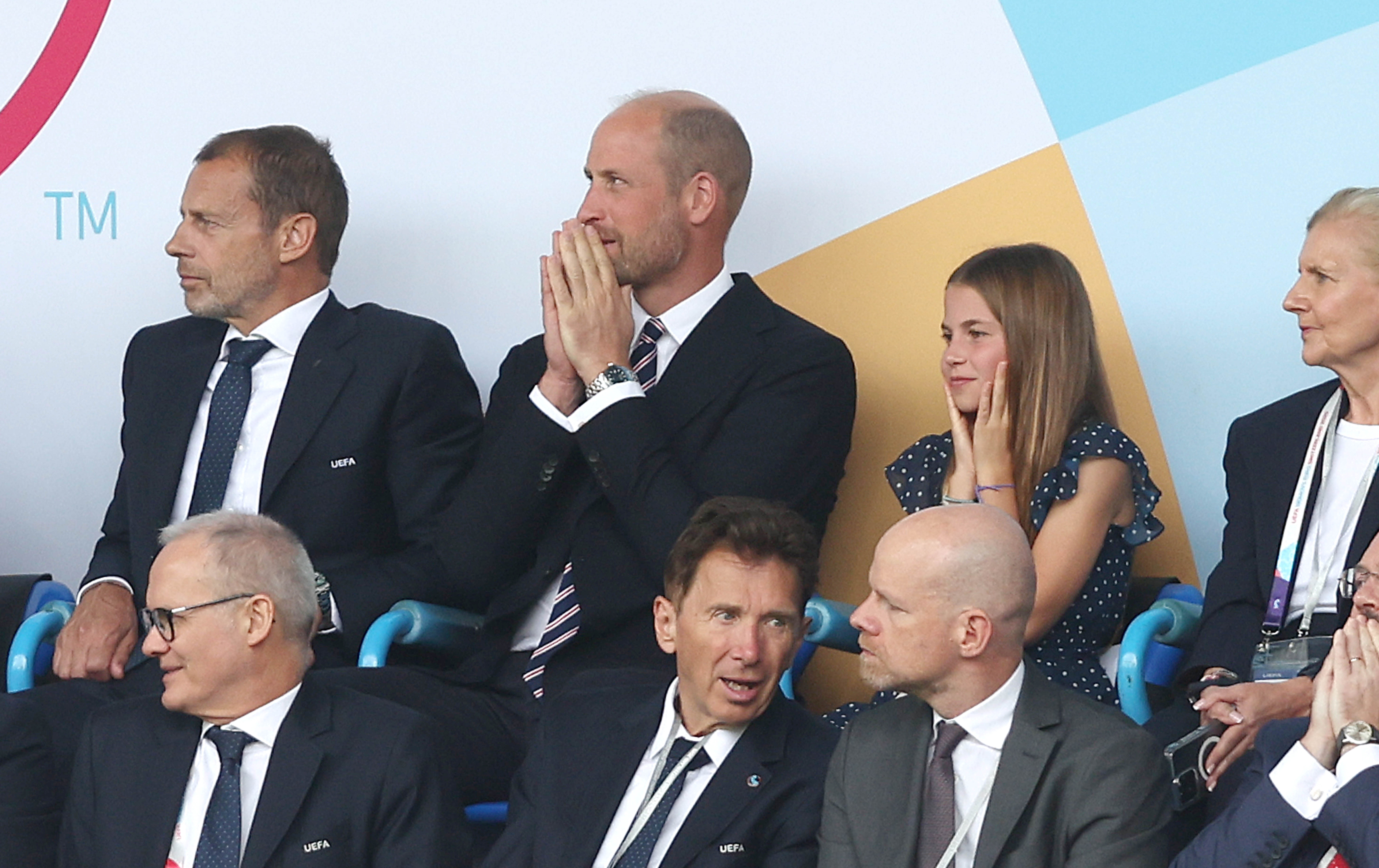 basel, switzerland july 27: hrh prince william, prince of wales and princess charlotte of wales look disappointed and dejected after spain go 1 0 ahead against england during the uefa womens euro 2025 final match between england and spain at st. jakob park on july 27, 2025 in basel, switzerland. (photo by crystal pix/mb media/getty images)