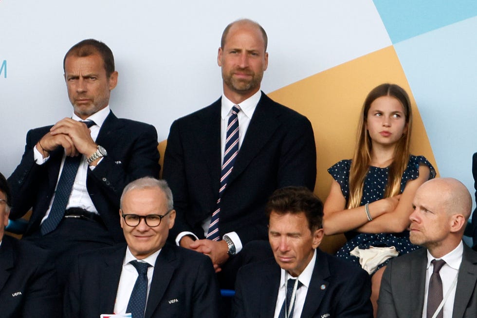 basel, switzerland july 27: aleksander ceferin president of uefa, prince william and princess charlotte of wales in the stand before the uefa womens euro 2025 final match between england and spain at st. jakob park on july 27, 2025 in basel, switzerland. (photo by richard sellers/sportsphoto/allstar via getty images)