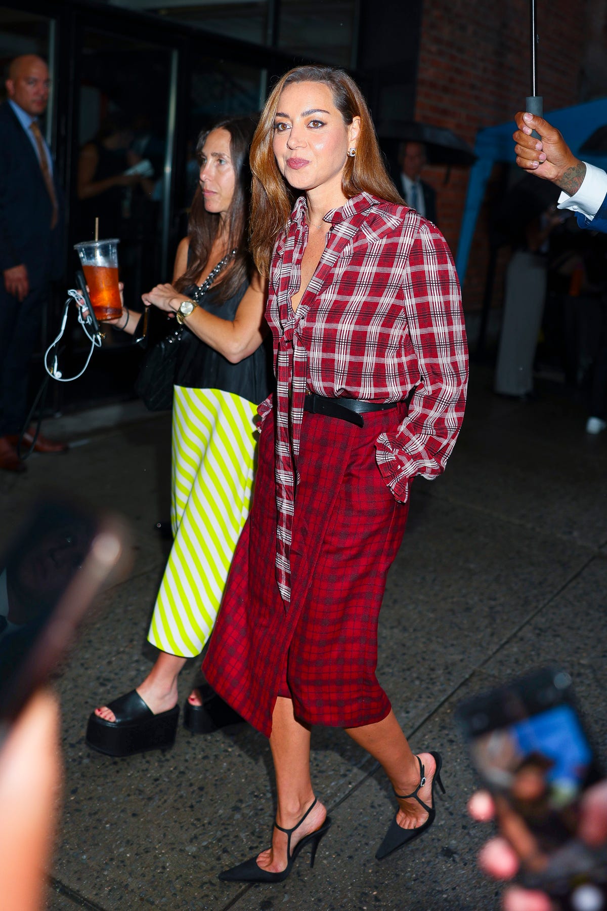 Aubrey Plaza Doubles Down on Blood-Red Plaid for a Night Out in NYC