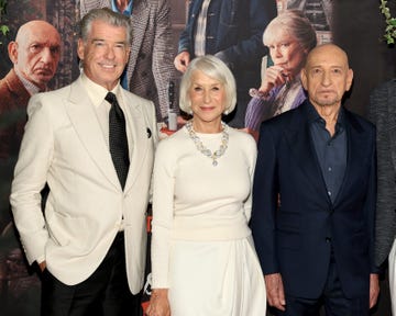 new york, new york august 14: (l r) pierce brosnan, helen mirren, ben kingsley attend the nyc special screening of the thursday murder club on august 14, 2025 in new york city. (photo by dimitrios kambouris/getty images for netflix)
