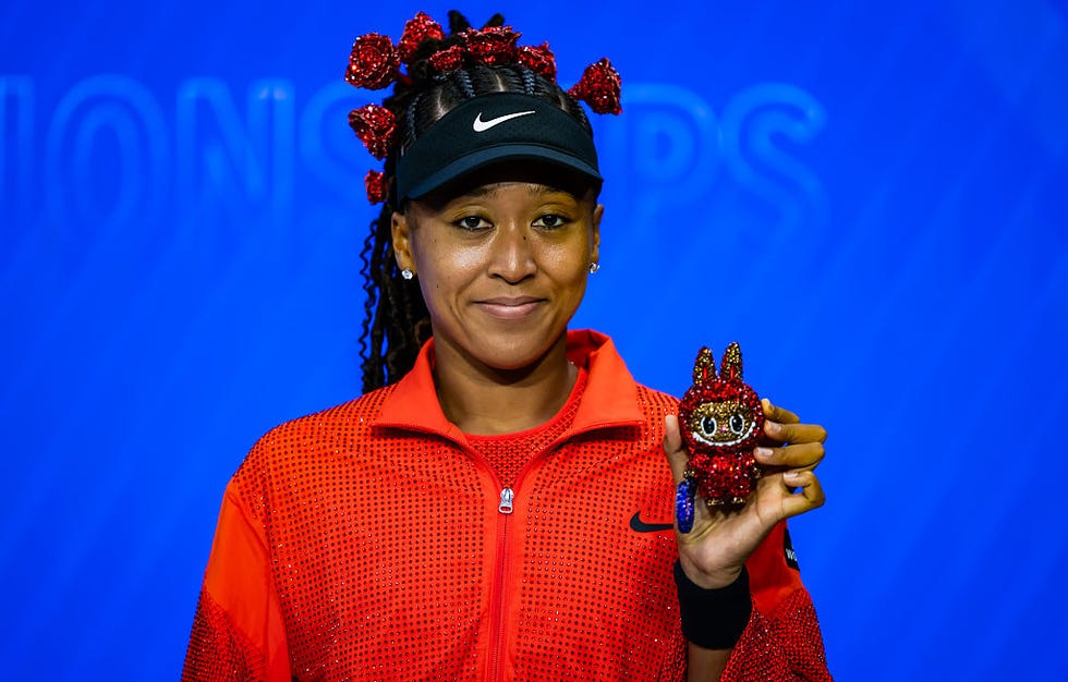 new york, new york august 26: naomi osaka of japan poses for a photo with her labubu after defeating greet minnen of belgium in the first round on day 3 of the us open at usta billie jean king national tennis center on august 26, 2025 in new york city (photo by robert prange/getty images)