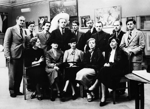 salvador dali 1904   1989 spanish surrealist painter with other artists at the first surrealist exhibition to be held in london back row, from left, are rupert lee, ruthven todd, salvador dali, paul eluard, roland penrose, herbert read, e lt mesens, george reavey and hugh sykes davies  front row, from left, diana lee, nusch eluard, eileen agar, sheila legge and unknown   photo by evening standardgetty images