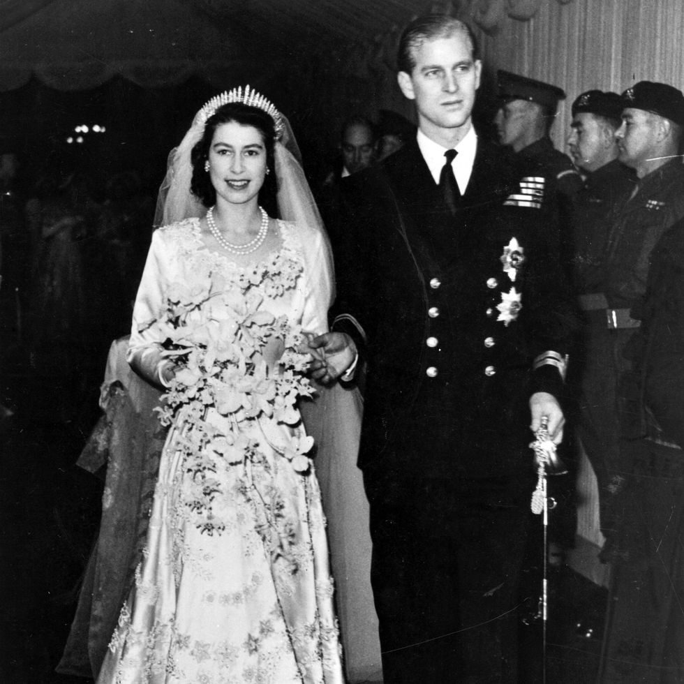 queen elizabeth ii, as princess elizabeth, and her husband the duke of edinburgh, styled prince philip in 1957, on their wedding day she became queen on her father king george vis death in 1952   photo by hulton archivegetty images
