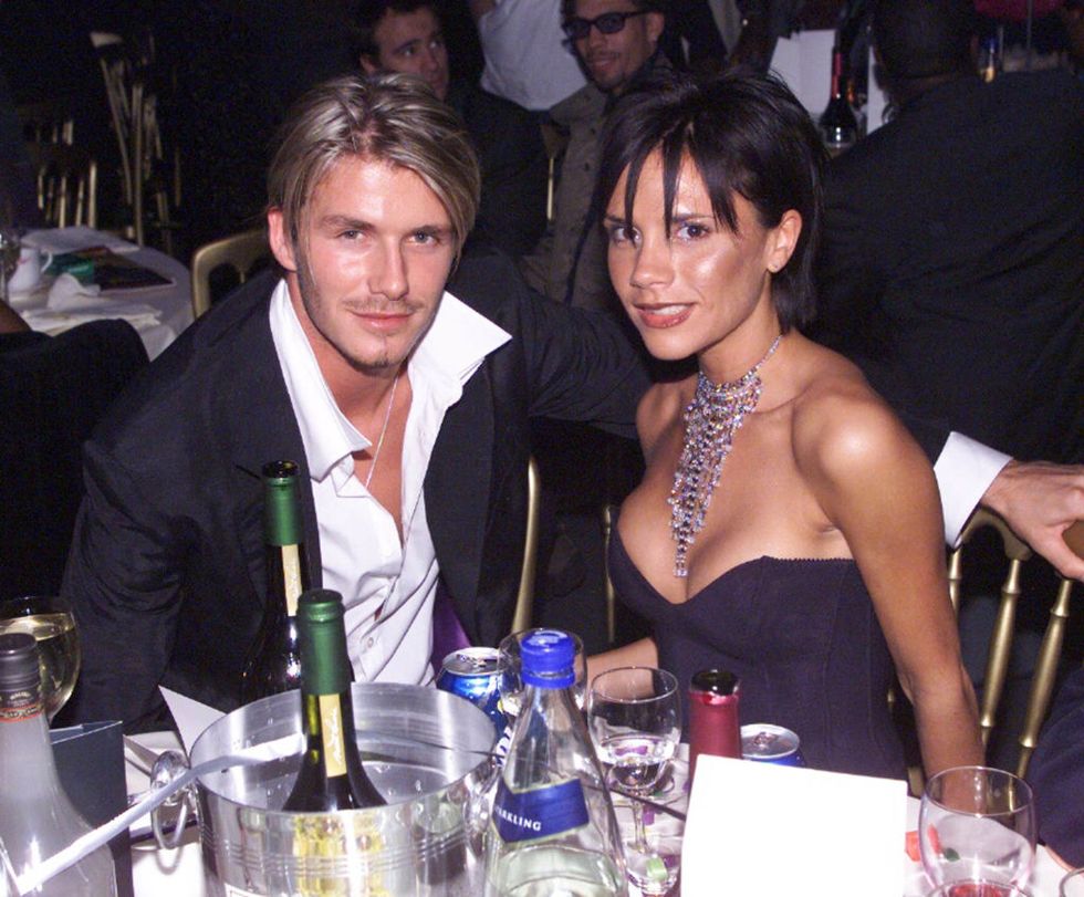 london   october 6 british footballer david beckham and wife pop star victoria beckham attend the mobo awards at the royal albert hall on october 6, 1999 in london photo by dave hogangetty images
