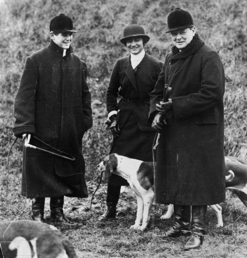 on right, winston churchill 1874 1965 accompanied by his son randolph 1911 1968 and coco chanel 1883 1971 at a meet of the duke of westminster's boar hounds, the 'mimizan hunt' near dampierre, northern france photo by hulton archivegetty images
