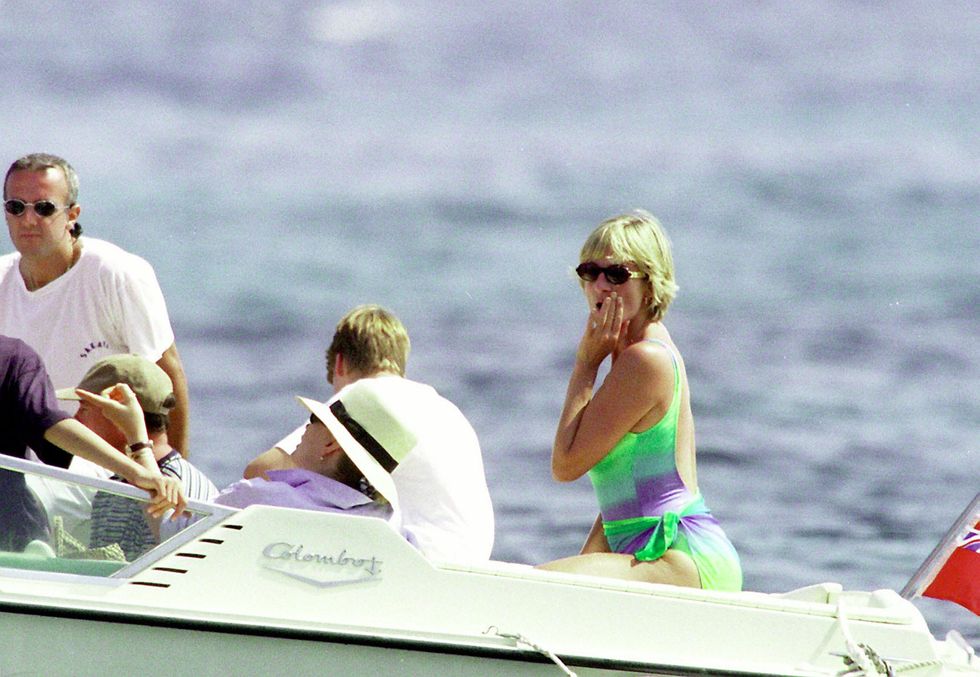 st tropez, france   july 17 1997 file photo diana, princess of wales r and youngest son hrh prince harry c are seen in st tropez in the summer of 1997, shortly before diana and boyfriend dodi were killed in a car crash in paris on august 31, 1997 the inquests into both of their deaths are due to start in early 2004 photo by michel dufourwireimage