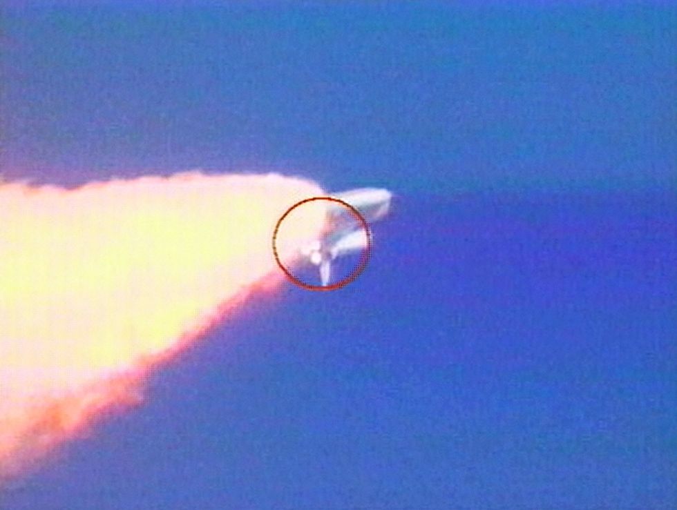 cape canaveral, fl january 16 file photo video capture in this image from video, an object is visible falling from the space shuttle columbia during liftoff on january 16, 2003 from the kennedy space center, at cape canaveral, florida the area on the shuttle from which the object fell is highlighted in the red circle near the shuttles main engines space shuttle columbia broke up over texas during re entry on february 1, 2003 photo by nasa tvgetty images