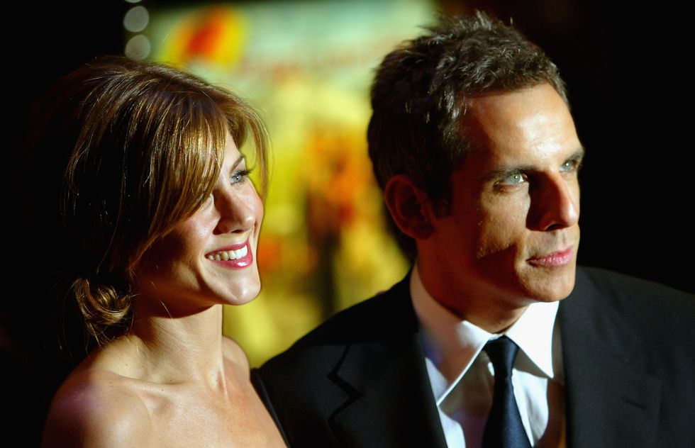 london   february 18  actress jennifer aniston and actor ben stiller arrive at the uk premiere of along came polly at the empire leicester square on february 18, 2004 in london photo by bruno vincentgetty images


