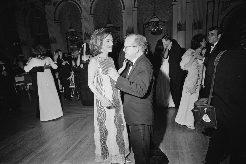 november 1966 american novelist, truman capote 1924 1984, dancing with jackie kennedy's sister, princess lee radziwill, at his black and white ball at the plaza hotel, new york photo by harry bensonexpressgetty images