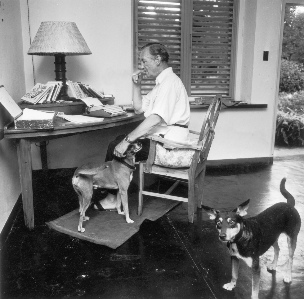 23rd february 1964  english writer ian fleming 1908   1964, best known for his james bond novels, in his study at goldeneye, his jamaican home  photo by harry bensonexpressgetty images