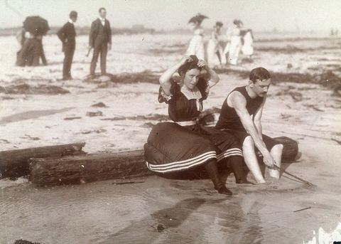 Mammal, People in nature, Holiday, Vintage clothing, People on beach, 