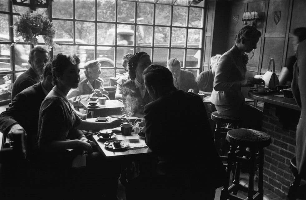 21st august 1954 customers at the coffee inn, park lane, london, enjoying italian espresso coffee original publication picture post 7249 a red head in search of black coffee pub 1954 photo by kurt huttonpicture posthulton archivegetty images