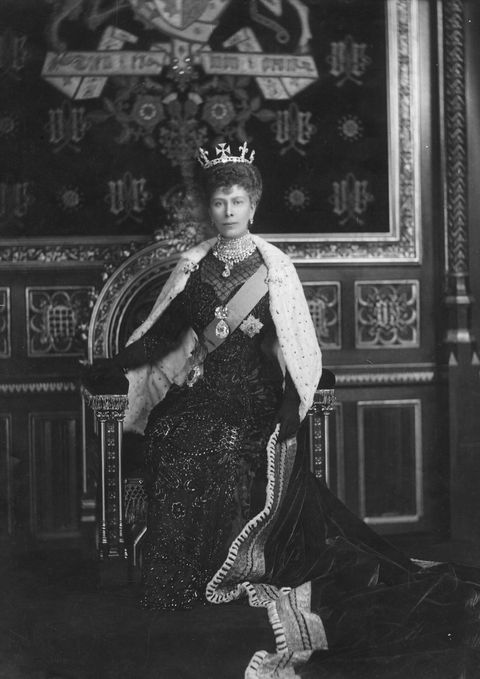 circa 1911  mary of teck 1867   1953  formerly princess victoria mary pauline claudine agnes of teck, who married prince george in 1893, to become queen mary in 1910 she is viewed at her opening of her first parliament wearing the stones from the cullinan diamond as a pendant brooch  photo by w  d downeyhulton archivegetty images