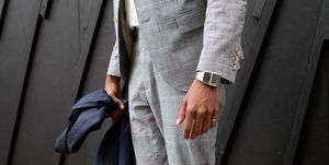 london, england   june 15 milliner la touche wears a topman suit and jacket, casio watch, lee t shirt and braces on day 1 of london collections men on june 15, 2014 in london, england  photo by kirstin sinclairgetty images
