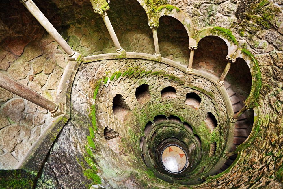 the inverted tower initiation well, staircase in quinta da regaleira, sintra, portugal