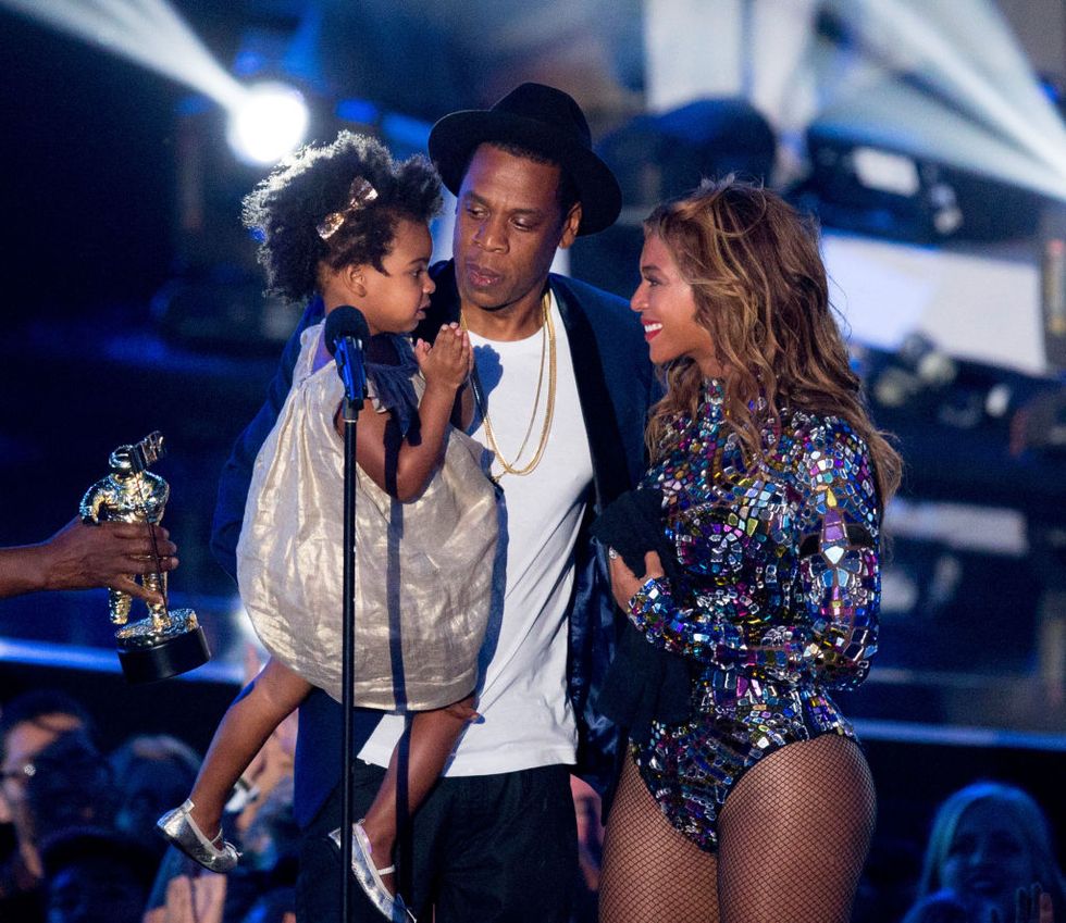 inglewood, ca   august 24  rapper jay z and singer beyonce with daughter blue ivy carter onstage during the 2014 mtv video music awards at the forum on august 24, 2014 in inglewood, california  photo by mark davisgetty images