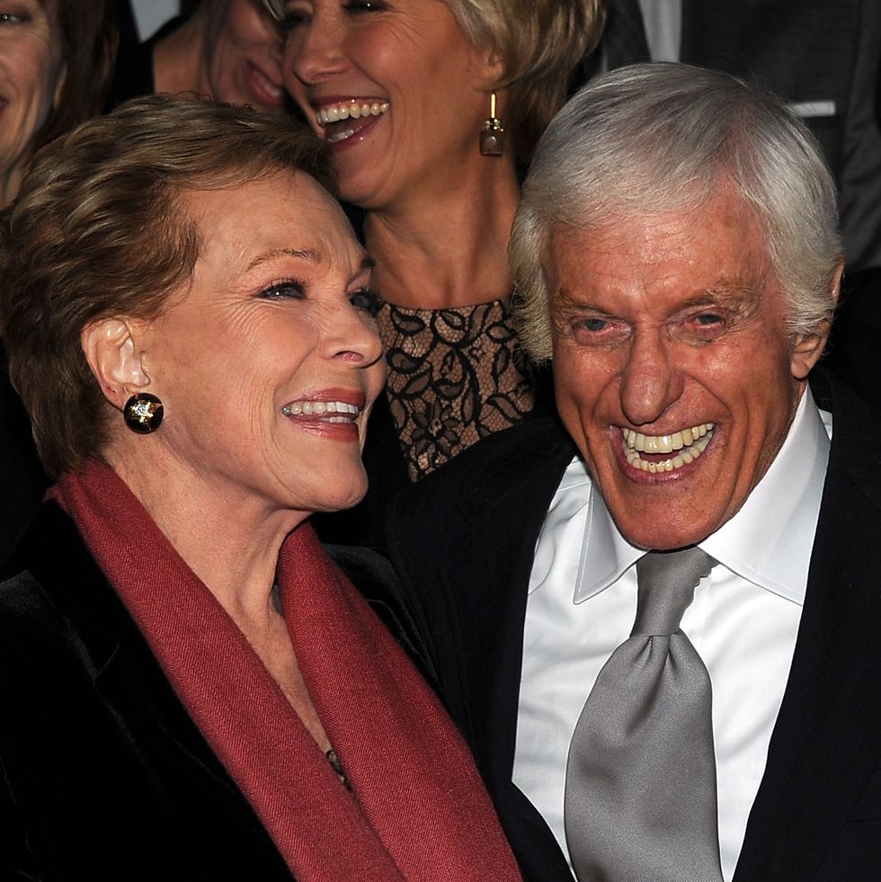 burbank, ca   december 09  actors julie andrews and dick van dyke attend the us premiere of disneys saving mr banks, the untold backstory of how the classic film mary poppins made it to the screen, at the walt disney studios on december 9, 2013 in burbank, california the film opens this holiday season  photo by kevin wintergetty images