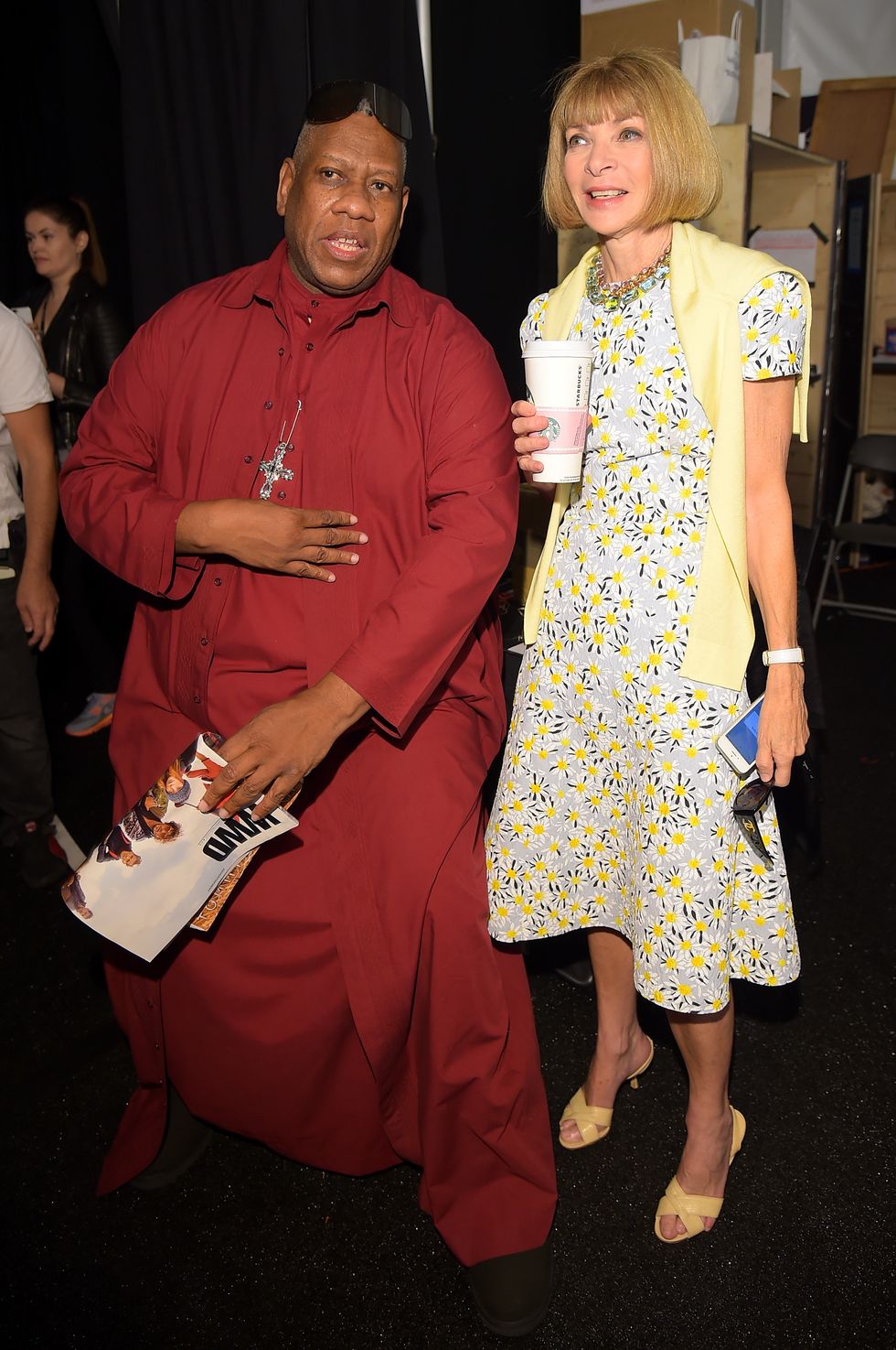 new york, ny   september 08  andre leon talley l and editor in chief of vogue anna wintour backstage at the carolina herrera fashion show during mercedes benz fashion week spring 2015 at the theatre at lincoln center on september 8, 2014 in new york city  photo by michael loccisanogetty images for mercedes benz fashion week