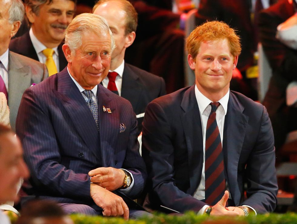 london, england september 10 prince charles, prince of wales and prince harry attend the opening ceremony for the invictus games, presented by jaguar land rover at queen elizabeth olympic park on september 10, 2014 in london, england photo by paul thomasgetty images for jaguar land rover