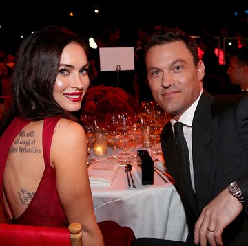 los angeles, ca october 11 actors megan fox l and brian austin green attend ferrari celebrates 60 years in america on october 11, 2014 in los angeles, california photo by jonathan leibsongetty images for ferrari north america