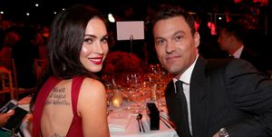 los angeles, ca october 11 actors megan fox l and brian austin green attend ferrari celebrates 60 years in america on october 11, 2014 in los angeles, california photo by jonathan leibsongetty images for ferrari north america
