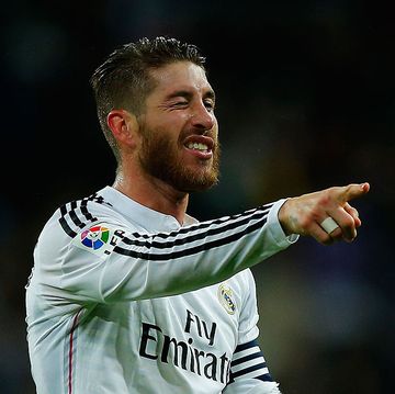madrid, spain   november 08  sergio ramos of real madrid cf celebrates scoring their second goal during the la liga match between real madrid cf and rayo vallecano de madrid at estadio santiago bernabeu on november 8, 2014 in madrid, spain  photo by gonzalo arroyo morenogetty images