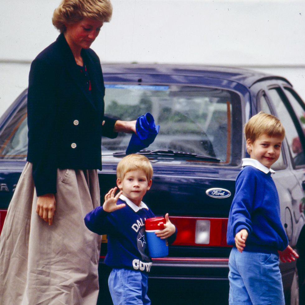 london, united kingdom    september 13  diana, the princess of wales  with  prince harry as he returns to his nursery school in londons notting hill, after the summer break, accompanied by prince william, who returns to his own school later this week  on september 13, 1988  in london, united kingdom photo by julian parkeruk press via getty images