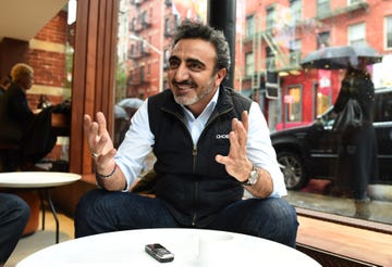 turkish american hamdi ulukaya, founder and ceo of chobani, answers questions during an interview november 17, 2014 in new york chobani has become the best selling yogurt in the us, netting more than one billion usd in annual sales afp photodon emmert photo credit should read don emmertafp via getty images