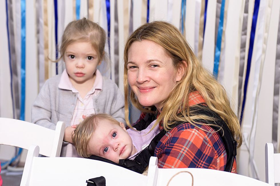 los angeles, ca   december 13 drew barrymore, olive barrymore kopelman and frankie barrymore kopelman attend baby2baby holiday party presented by the honest company  on december 13, 2014 in los angeles, california photo by stefanie keenangetty images for baby2baby