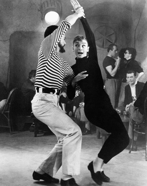 british actress audrey hepburn audrey kathleen ruston dancing in the film funny face paris, 1956 photo by mondadori via getty images