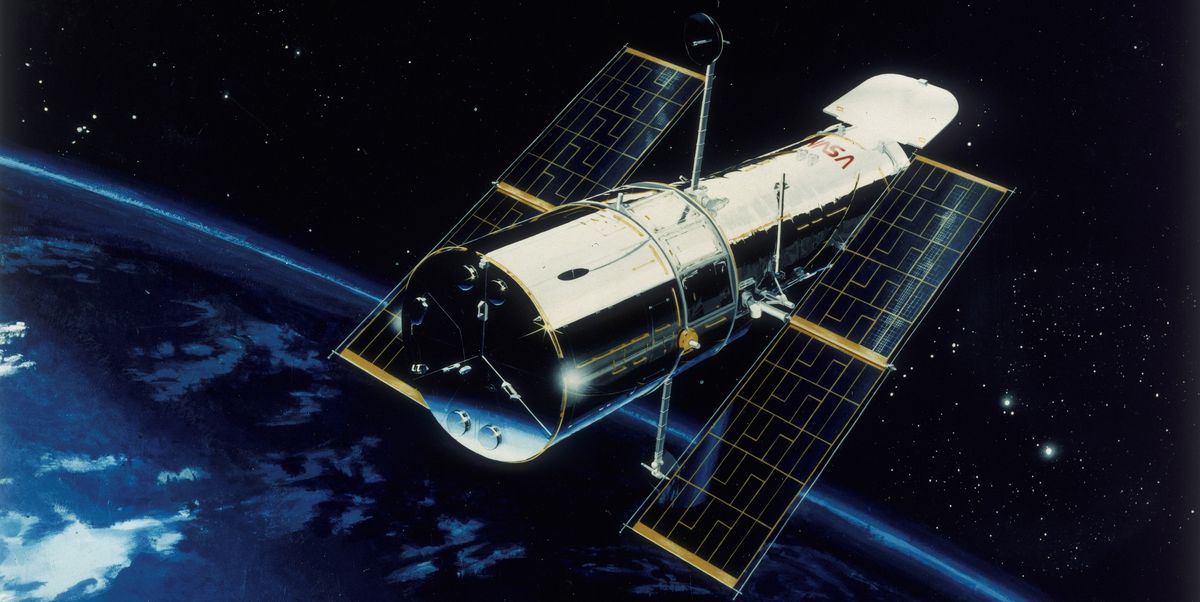 hubble space telescope in orbit, 1980s artist's impression of the hubble telescope in orbit over the earth the hubble space telescope hst, was designed to see seven times further into space than had been possible before, without the distortion caused by the earth's atmosphere hst is a reflecting telescope and its main mirror has a diameter of 2 12 meters work began in 1977 and hst was finally launched by space shuttle discovery on 24 april 1990 problems with its giant mirror meant that it did not initially work as well as expected corrective optics were installed in 1993, greatly improving the telescope's performance, enabling it to view the universe in unprecedented detail photo by oxford science archiveprint collectorgetty images