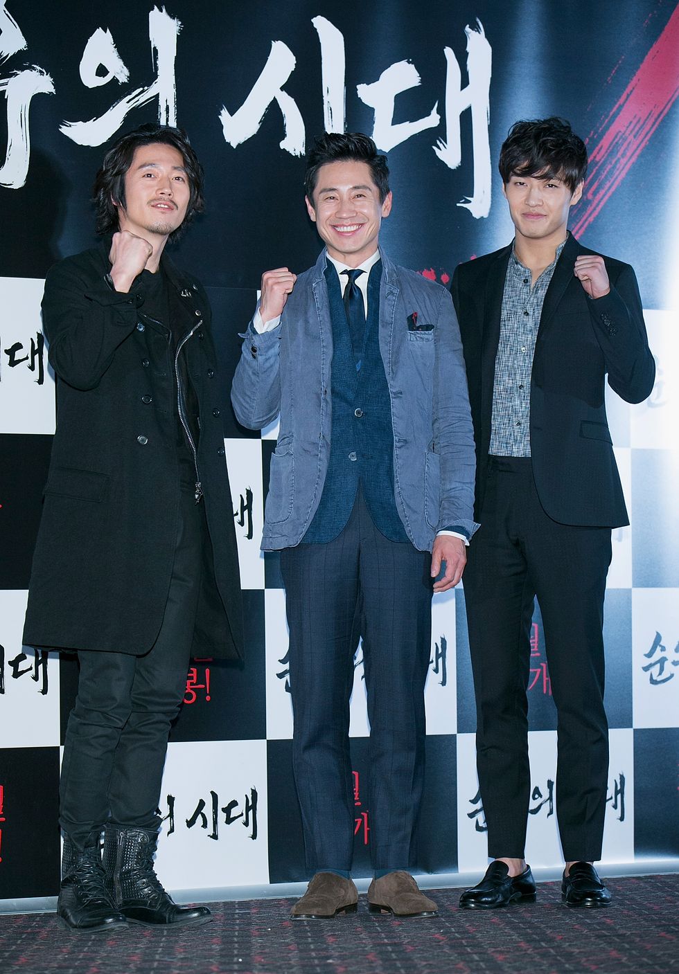 seoul, south korea   february 24  l r south korean actors jang hyuk, shin ha kyun and kang ha neul attend the press screening for empire of lust at cgv on february 24, 2015 in seoul, south korea the film will open on march 05, in south korea  photo by han myung guwireimage