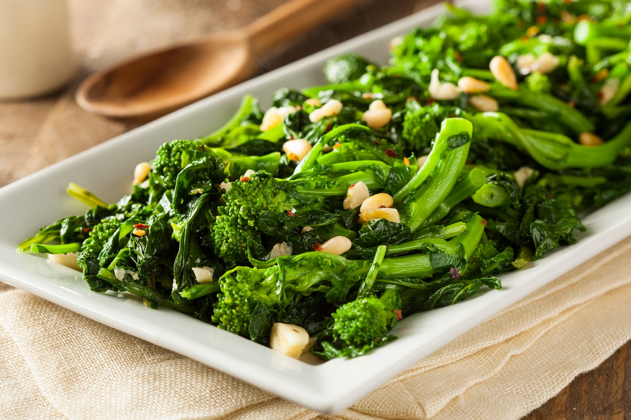 homemade sauteed green broccoli rabe with garlic and nuts