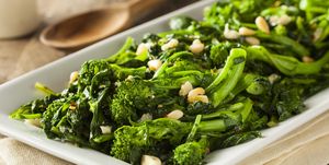 homemade sauteed green broccoli rabe with garlic and nuts