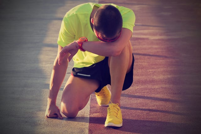 crushed jogger from training on a big bridge