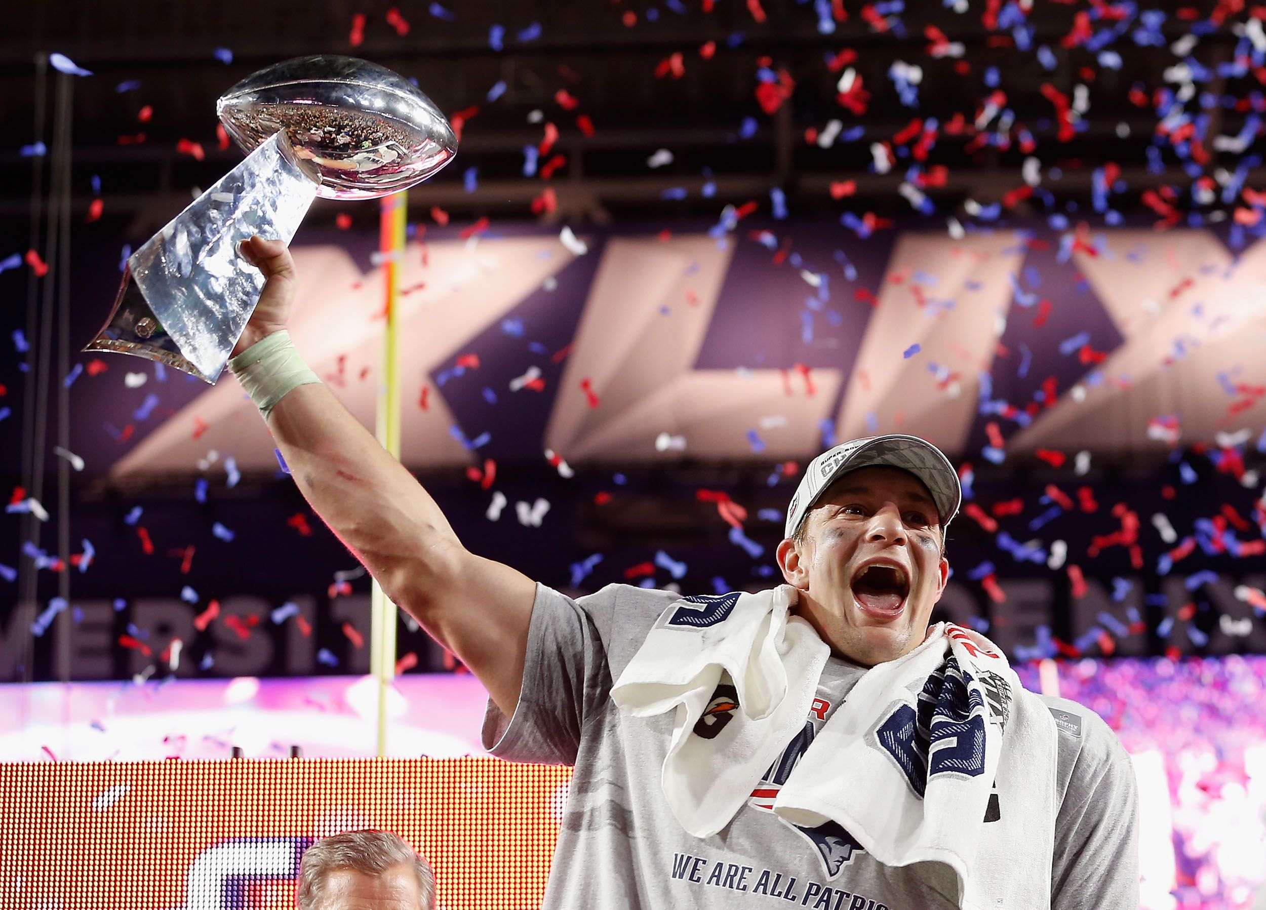 Gronk 'steals' Brady's jersey in pregame ceremony at Fenway - The Boston  Globe