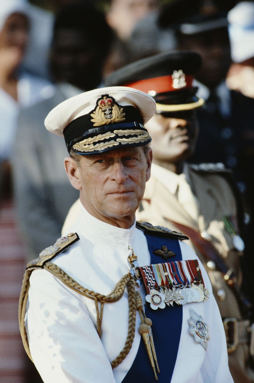 prince philip, duke of edinburgh in his tropical naval uniform in papua new guinea, october 1982 photo by tim graham photo library via getty images