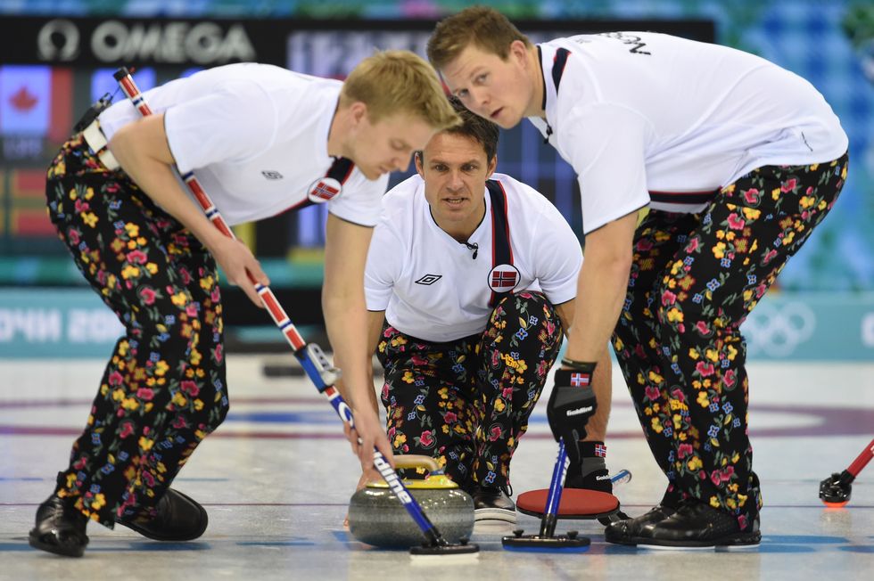 The Norwegian Olympic Curling Team's Pants - Matches are tight. Stretchy curling  Pants aren't.