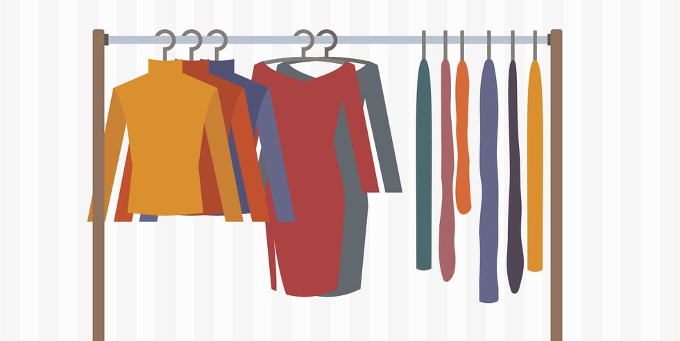 clothes racks with dresses on hangers flat style vector illustration