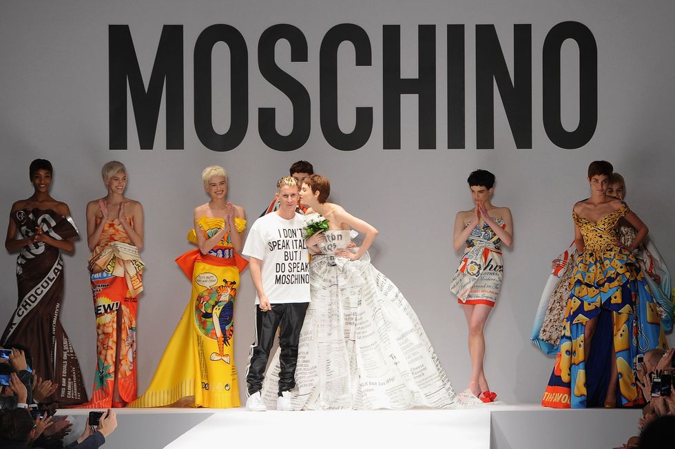 milan, italy february 20 fashion designer jeremy scott on the runway after the moschino fashion show at milan fashion week womenswear autumnwinter 2014 on february 20, 2014 in milan, italy photo by jacopo raulegetty images